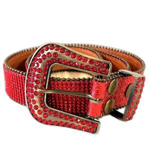 Red Rhinestone Studded Leather Belt - Size M/L - New